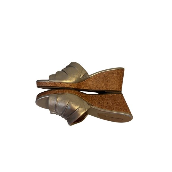 Karen Scott Metallic Gold Slide Wedge Sandals Cork Heel & Ruched Detail Size 7.5 - Picture 5 of 10